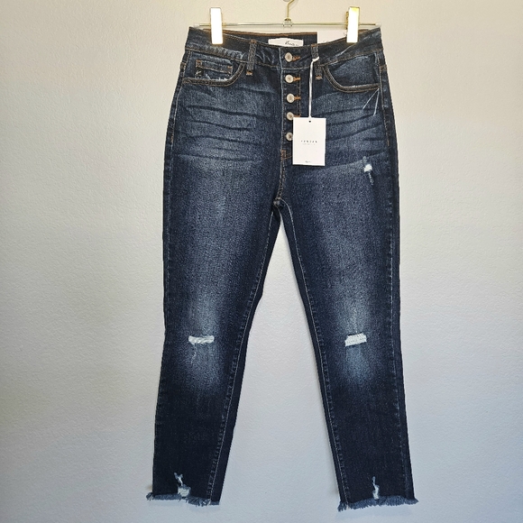 KanCan Denim - NWT KanCan | Button Fly Dark Wash Denim Jeans Fray Distressed, Womens 9 / 28